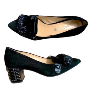 Napoleoni Black Suede Italian Made Heel Civitanova Pointed Toes Shoes Size 36